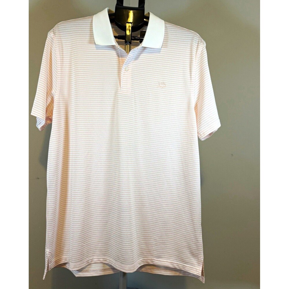 Southern Tide Polo Men's L Pink White Striped Short Sleeve Collared Knit Logo